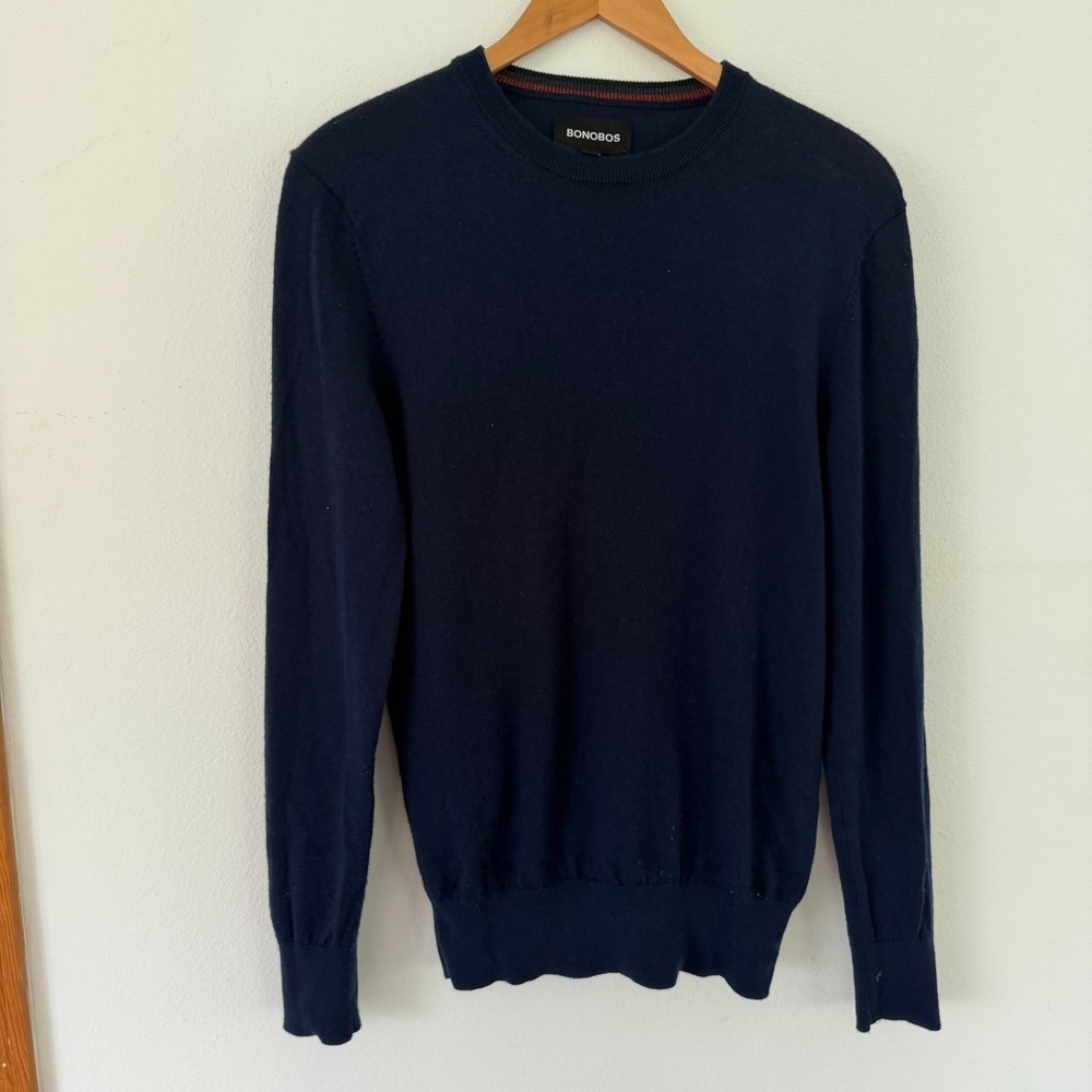 Bonobos MENS Merino Wool Navy Blue Crewneck Slim Sweater S